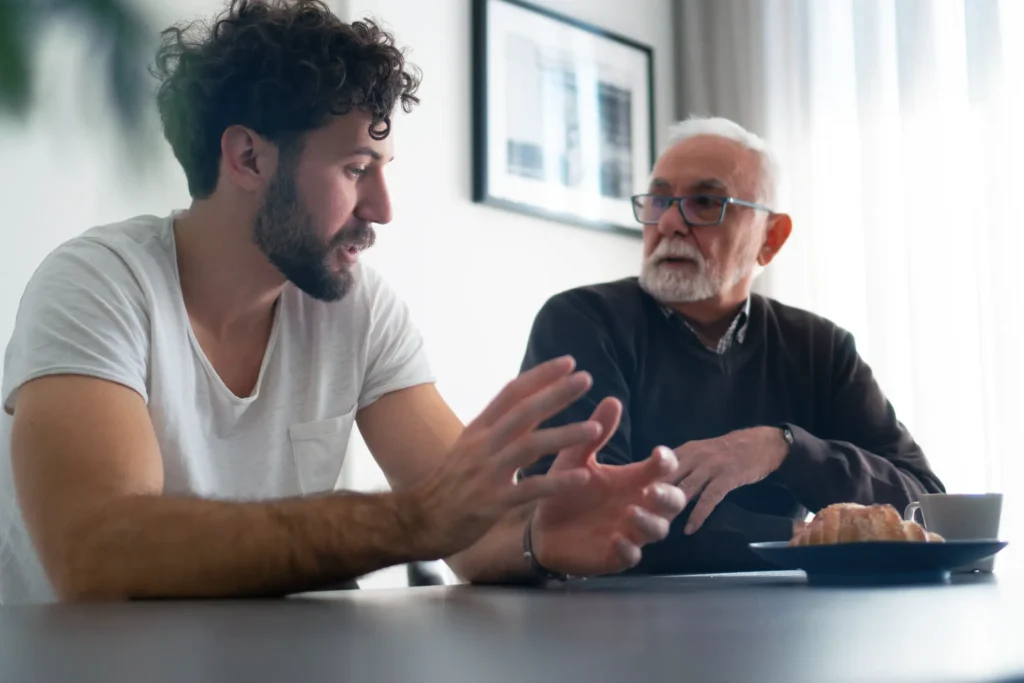 father and son having conversation